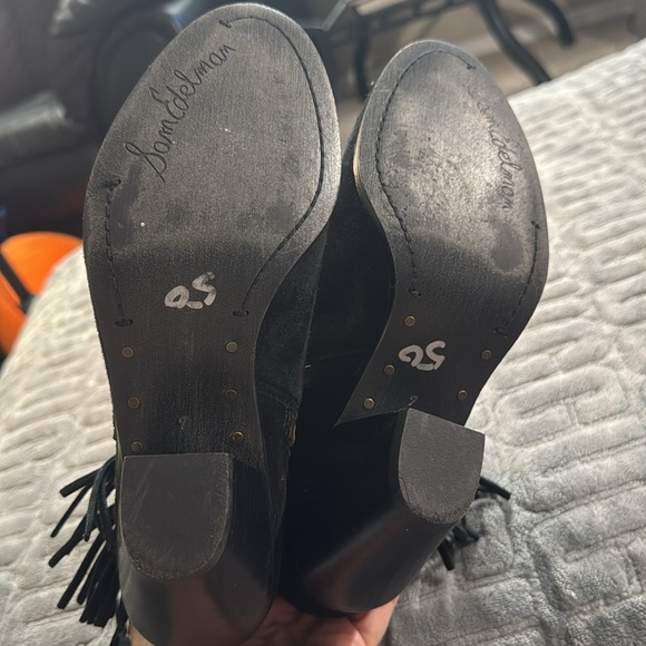 Sam Edelman 7M Black Leather Ankle Boots Booties LOUIE Fringe‎ Western - Picture 7 of 7